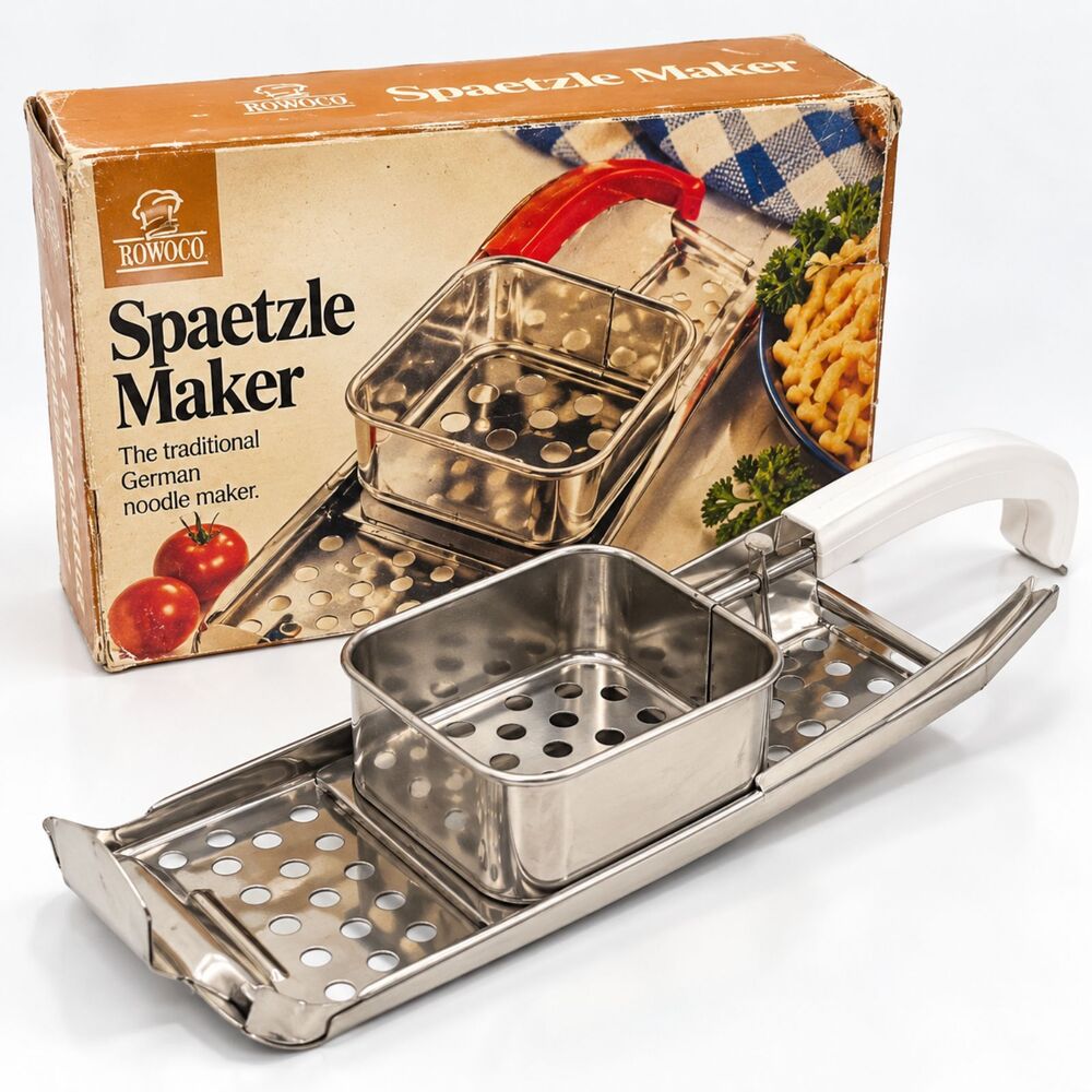 Vintage 1993 Rowoco Spaetzle Maker Stainless Steel German Noodle Tool w Box